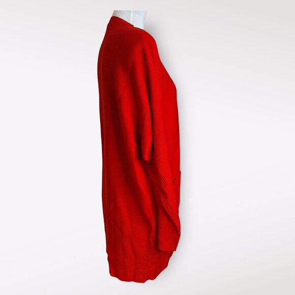 Denim & Co V Neck Sweater Tunic with Pockets Red - Picture 3 of 6
